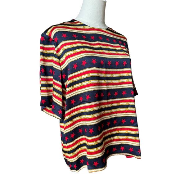 Vintage Saks Fifth Ave Silk NAUTICAL Patriotic Peter Nygard top size 10 - Picture 2 of 11
